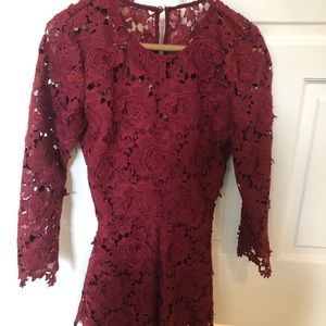 Lovers + Friends red lace romper